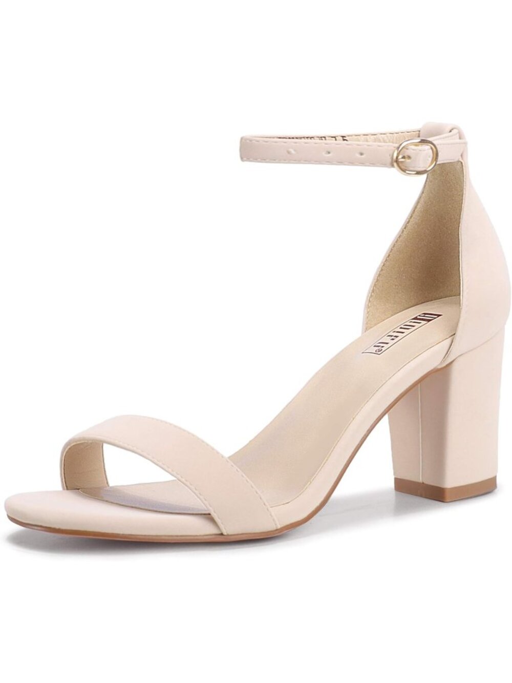 Women's Nude Nubuck Adjustable Ankle Strap Open Toe Chunky Short Heel Sandals
